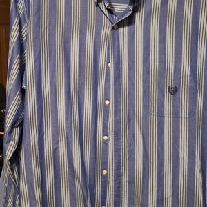 Chaps Blue and White Striped Button Down Shirt 2XL
